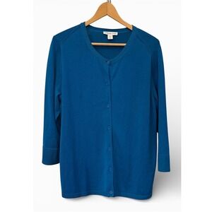 Coldwater‎ Creek Teal Lightweight Button Front Silk Blend Cardigan Sweater XL
